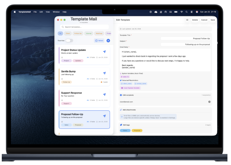 Templates list screenshot