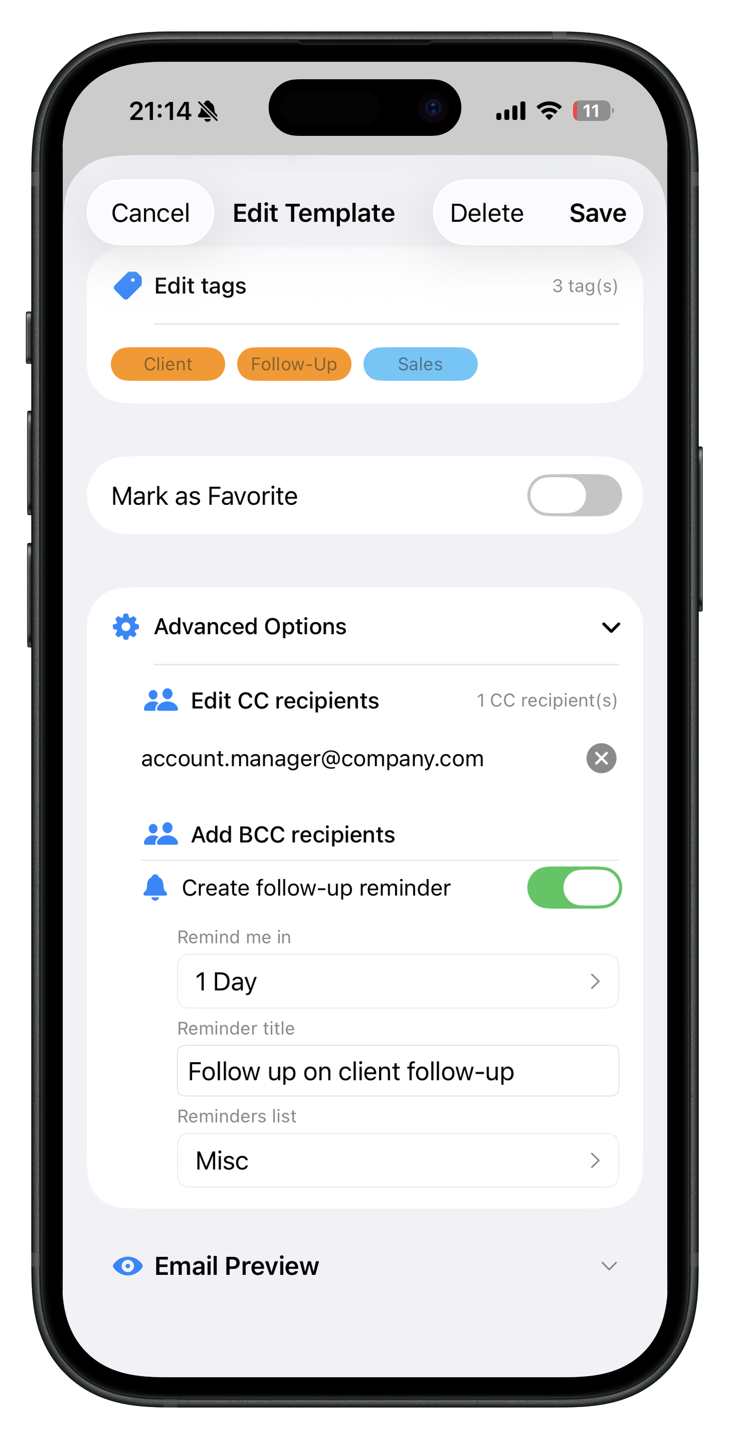Reminders screenshot