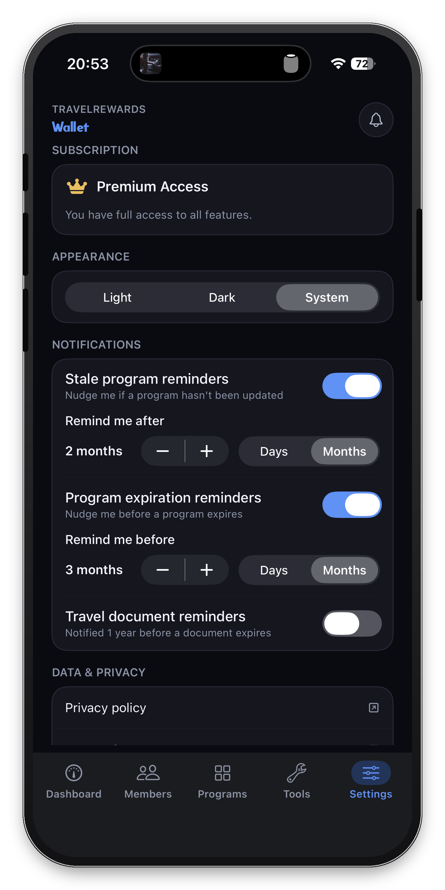 Expiration tracking screenshot